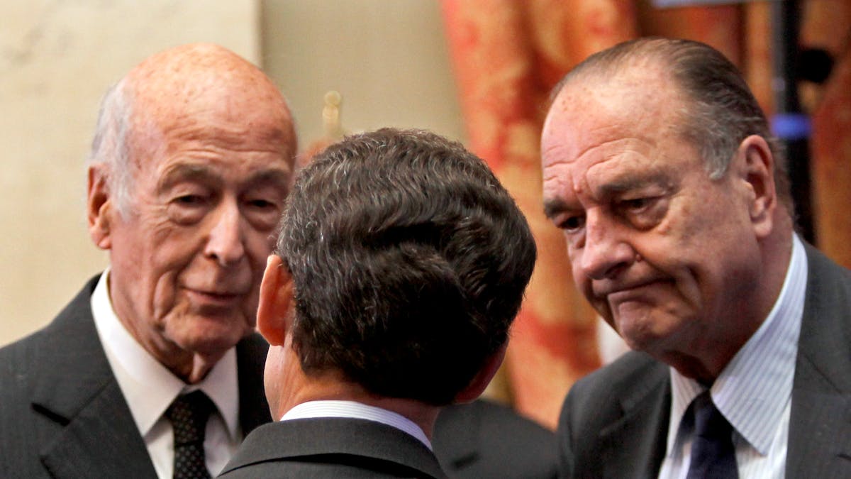 Valéry Giscard d’Estaing, Jacques Chirac et Nicolas Sarkozy en mars 2010, au Conseil constitutionnel.