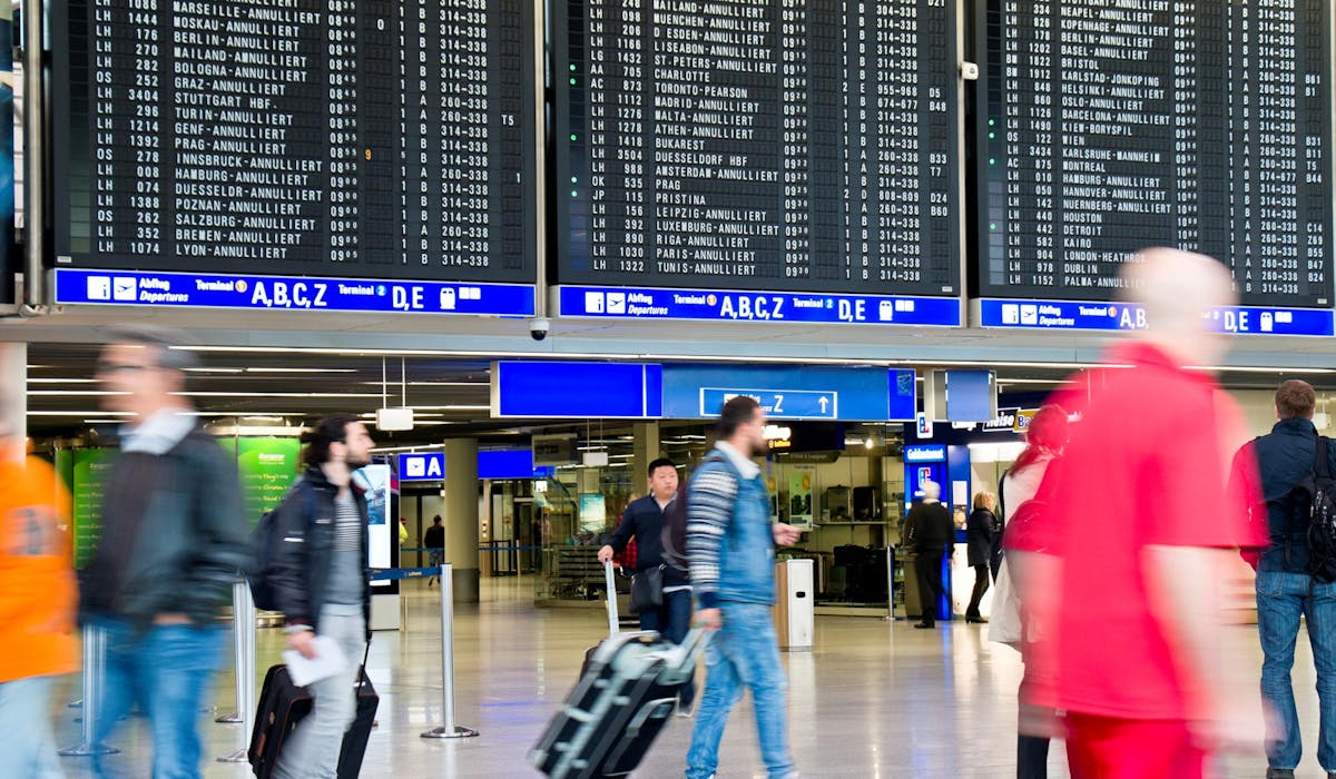 L’aéroport de Francfort-sur-le-Main, en Allemagne. L’aéroport de Francfort-sur-le-Main, en Allemagne.