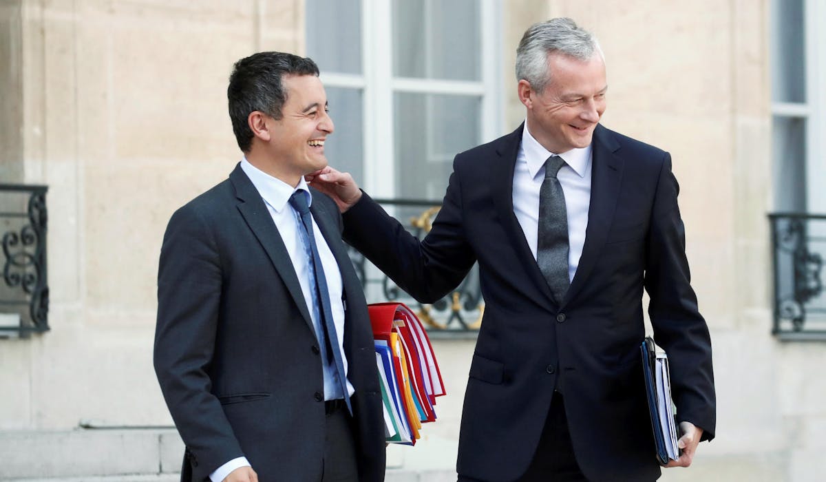 Les ministres Gérald Darmanin (Action et comptes publics) et Bruno Le Maire (Economie), lundi à l’Elysée. Les ministres Gérald Darmanin (Action et comptes publics) et Bruno Le Maire (Economie), lundi à l’Elysée.