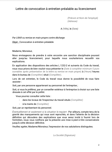 Lettre De Convocation à Entretien Prealable Au Licenciement | Dossier ...