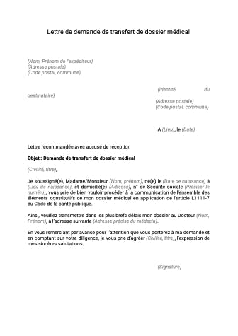 Transfert de dossier médical | Dossier Familial
