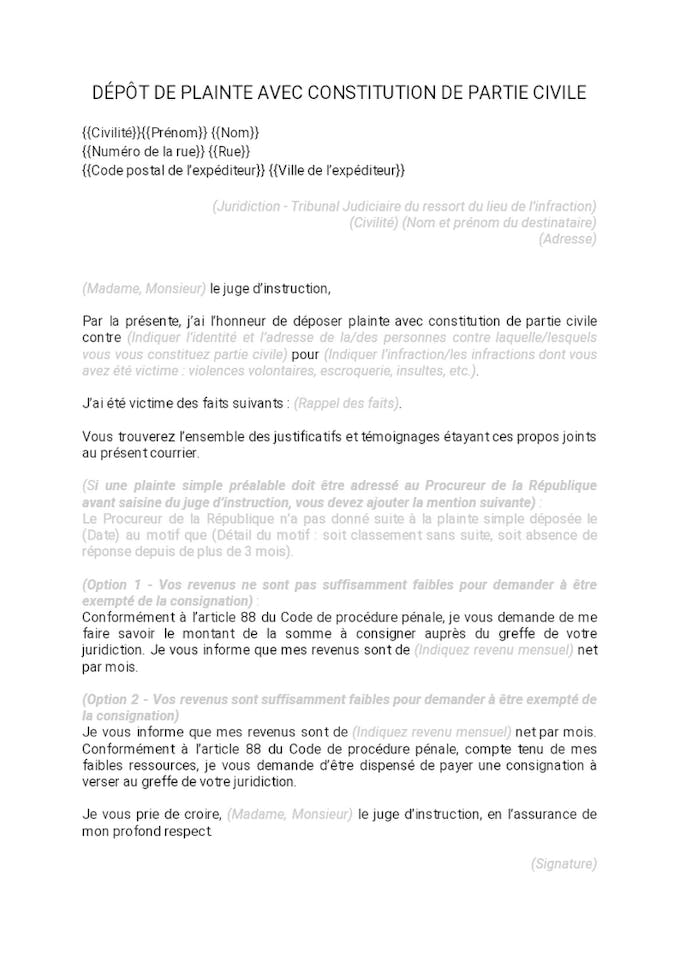 Constitution de partie civile Dossier Familial Constitution de partie civile Dossier Familial