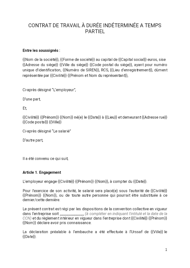 Cdi Temps Partiel Dossier Familial