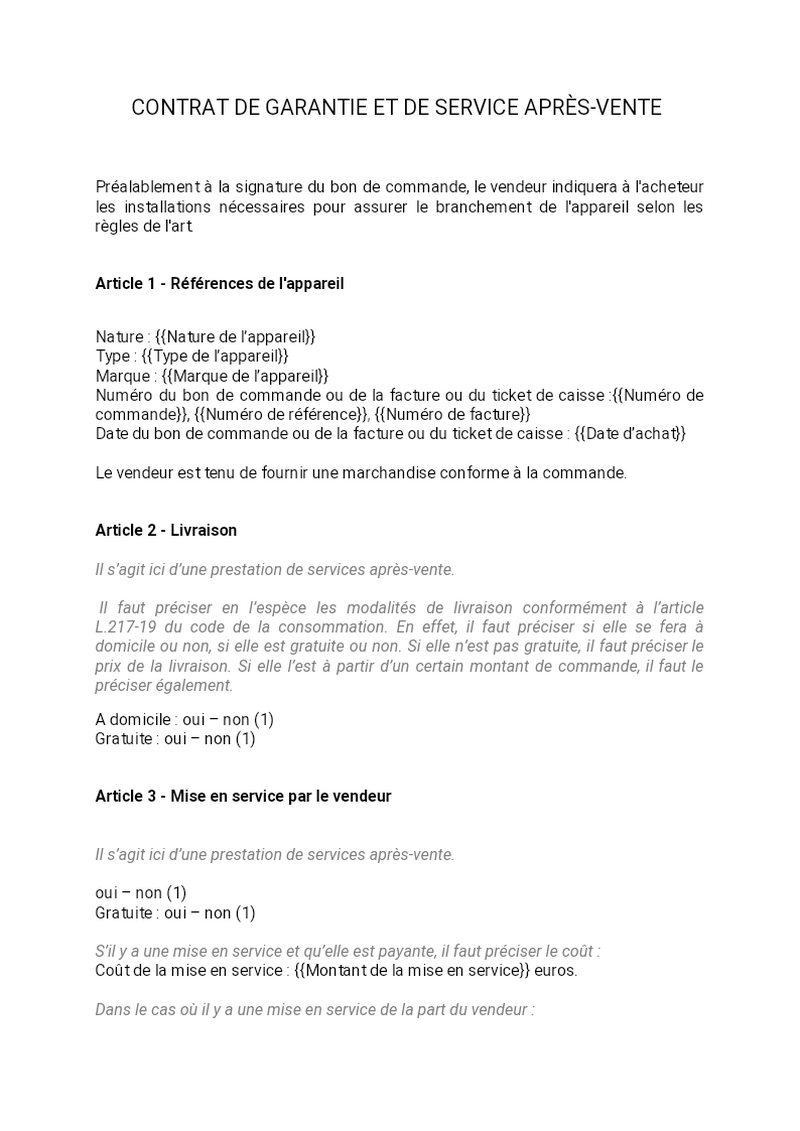 Contrat garantie service aprèsvente  Dossier Familial