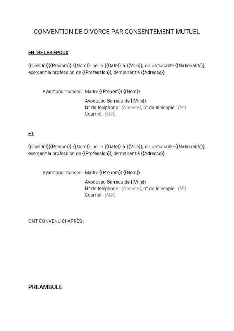 Convention de divorce par consentement mutuel Dossier Familial Convention de divorce par consentement mutuel Dossier Familial