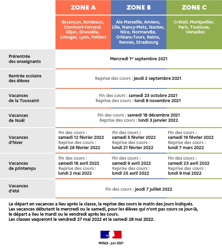 Vacances scolaires : découvrez le calendrier officiel 2021-2022 Vacances scolaires : découvrez le calendrier officiel 2021-2022
