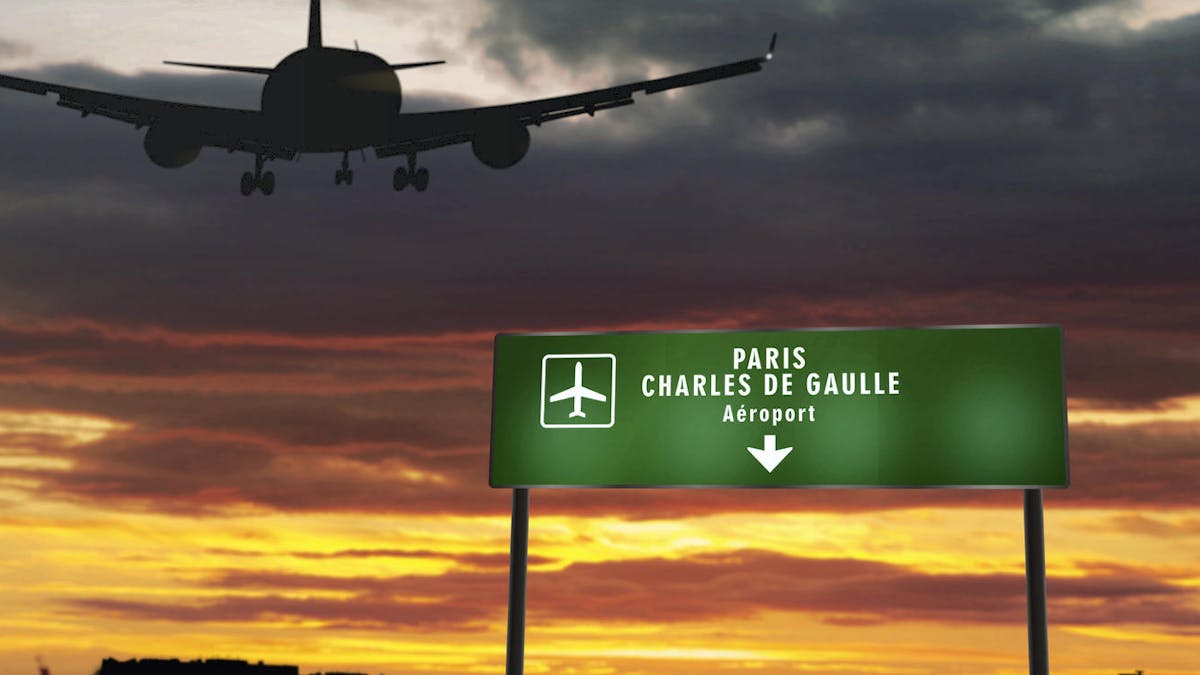 Avion, panneau Charles de Gaulle aéroport
